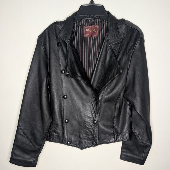 Vintage Top Gear London Leather Double Breasted Jacket in Black, Size Large - Picture 3 of 5